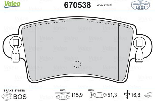 Valeo 670538 - Kit pastiglie freno, Freno a disco autozon.pro