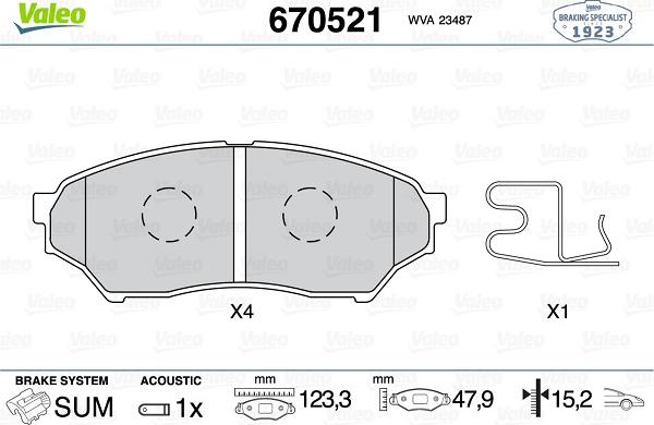 Valeo 670521 - Kit pastiglie freno, Freno a disco autozon.pro