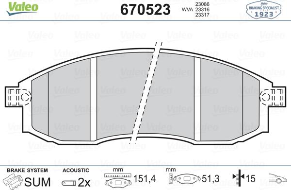 Valeo 670523 - Kit pastiglie freno, Freno a disco autozon.pro