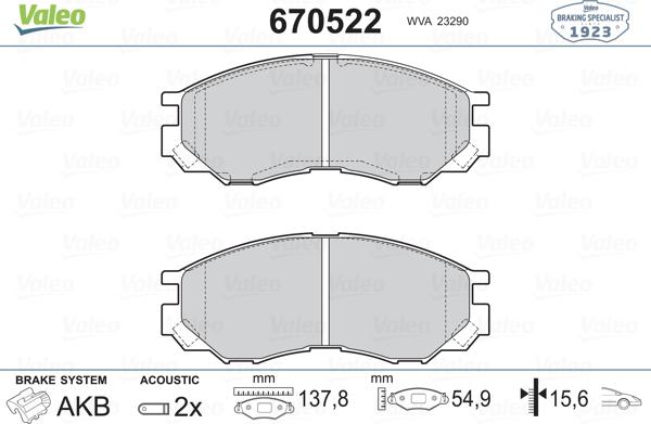 Valeo 670522 - Kit pastiglie freno, Freno a disco autozon.pro