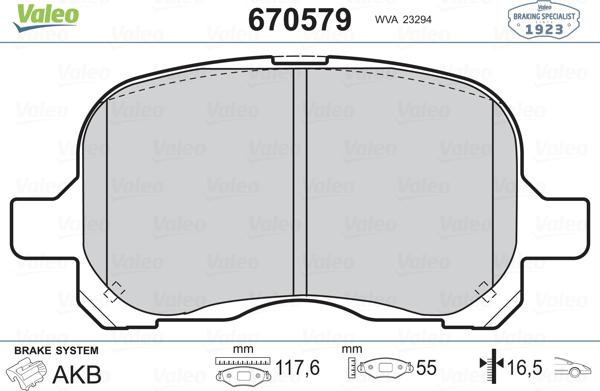 Valeo 670579 - Kit pastiglie freno, Freno a disco autozon.pro