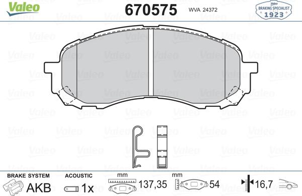 Valeo 670575 - Kit pastiglie freno, Freno a disco autozon.pro