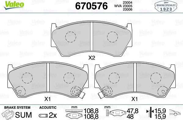 Valeo 670576 - Kit pastiglie freno, Freno a disco autozon.pro