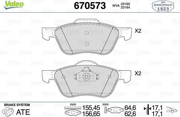 Valeo 670573 - Kit pastiglie freno, Freno a disco autozon.pro