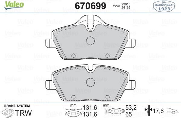 Valeo 670699 - Kit pastiglie freno, Freno a disco autozon.pro