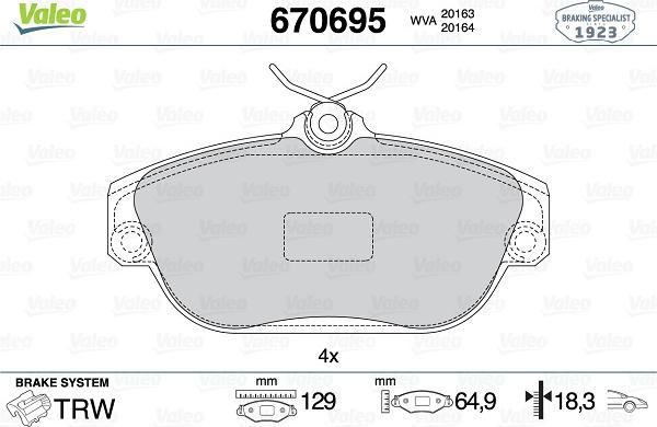 Valeo 670695 - Kit pastiglie freno, Freno a disco autozon.pro