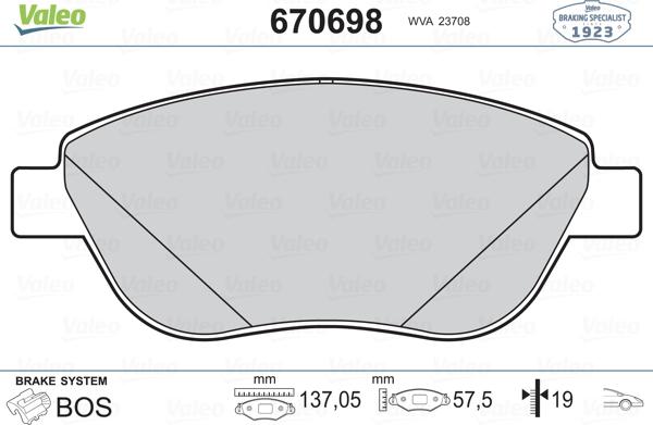 Valeo 670698 - Kit pastiglie freno, Freno a disco autozon.pro