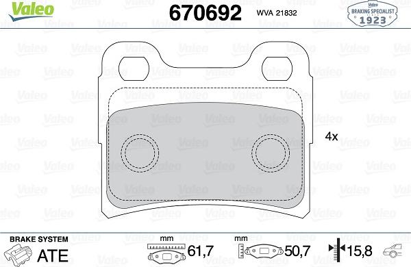 Valeo 670692 - Kit pastiglie freno, Freno a disco autozon.pro