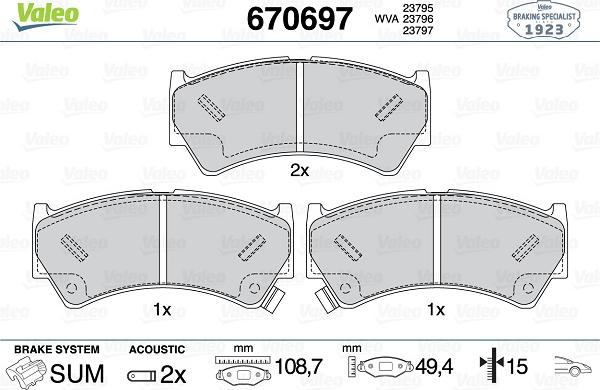 Valeo 670697 - Kit pastiglie freno, Freno a disco autozon.pro