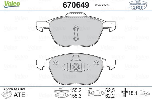 Valeo 670649 - Kit pastiglie freno, Freno a disco autozon.pro