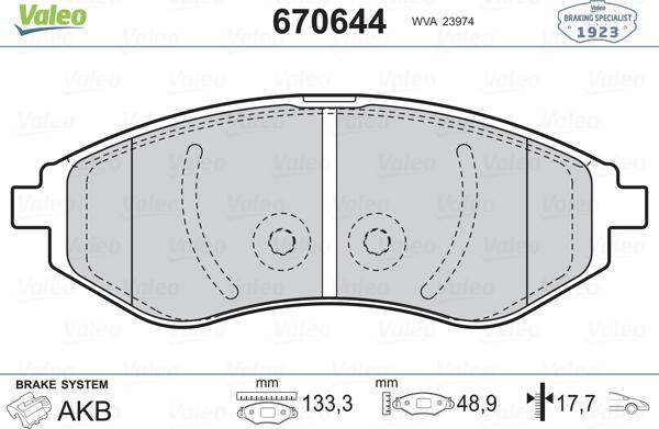 Valeo 670644 - Kit pastiglie freno, Freno a disco autozon.pro