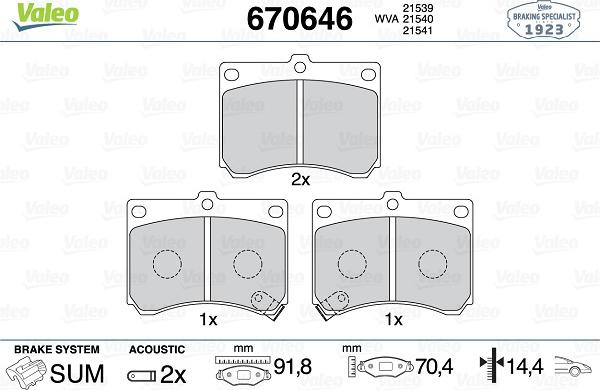 Valeo 670646 - Kit pastiglie freno, Freno a disco autozon.pro