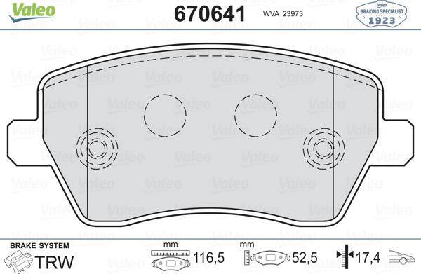 Valeo 670641 - Kit pastiglie freno, Freno a disco autozon.pro