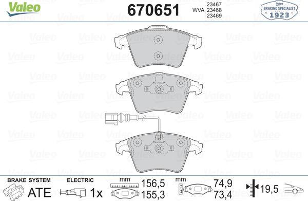 Valeo 670651 - Kit pastiglie freno, Freno a disco autozon.pro