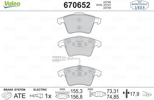 Valeo 670652 - Kit pastiglie freno, Freno a disco autozon.pro