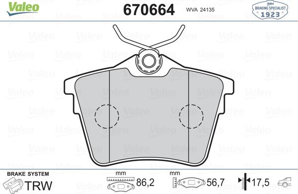 Valeo 670664 - Kit pastiglie freno, Freno a disco autozon.pro