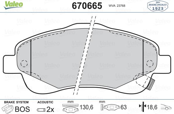 Valeo 670665 - Kit pastiglie freno, Freno a disco autozon.pro