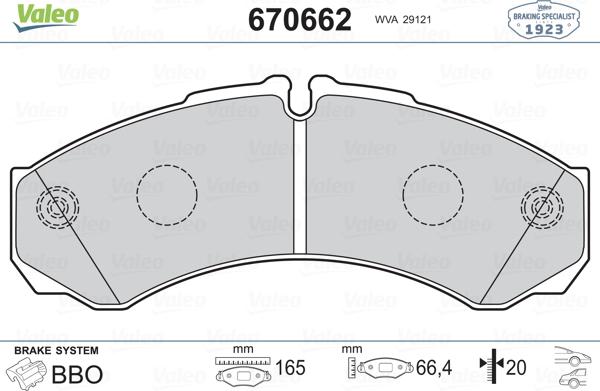 Valeo 670662 - Kit pastiglie freno, Freno a disco autozon.pro