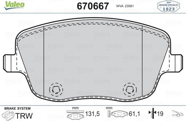 Valeo 670667 - Kit pastiglie freno, Freno a disco autozon.pro