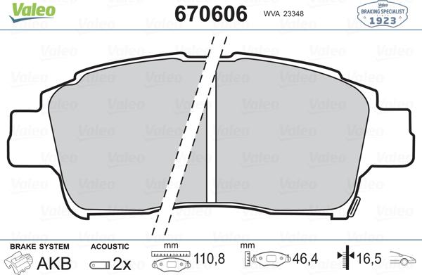 Valeo 670606 - Kit pastiglie freno, Freno a disco autozon.pro