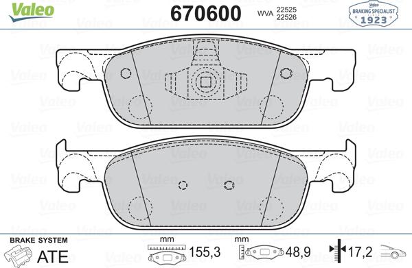 Valeo 670600 - Kit pastiglie freno, Freno a disco autozon.pro