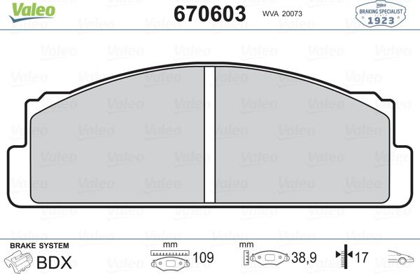 Valeo 670603 - Kit pastiglie freno, Freno a disco autozon.pro