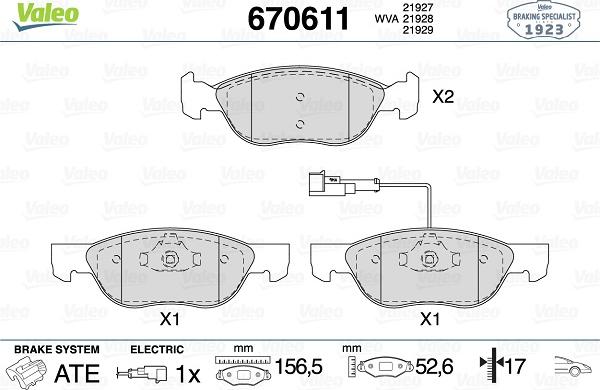 Valeo 670611 - Kit pastiglie freno, Freno a disco autozon.pro