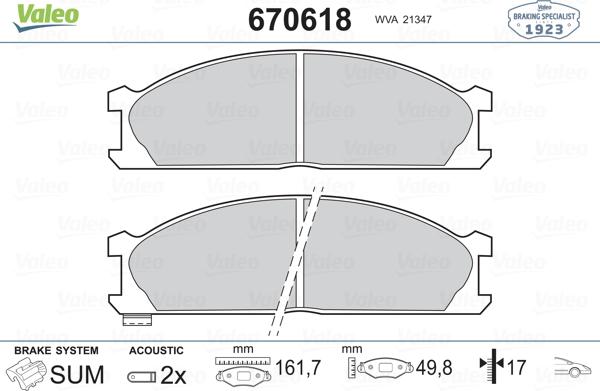 Valeo 670618 - Kit pastiglie freno, Freno a disco autozon.pro