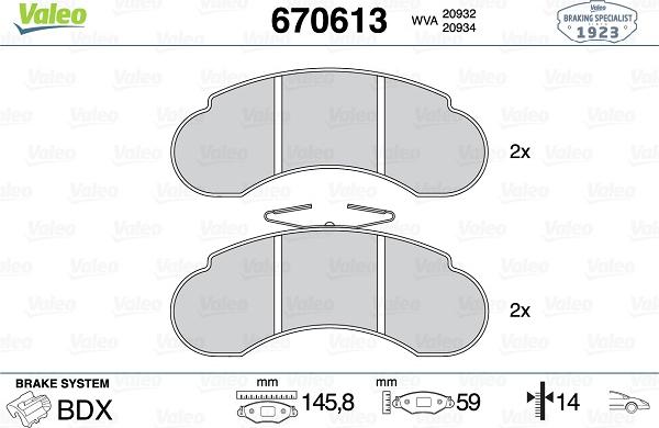 Valeo 670613 - Kit pastiglie freno, Freno a disco autozon.pro