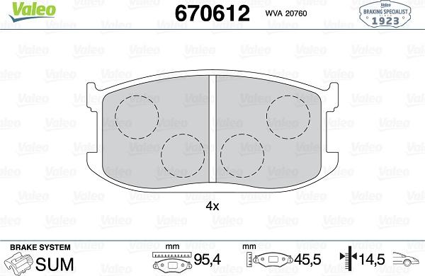 Valeo 670612 - Kit pastiglie freno, Freno a disco autozon.pro