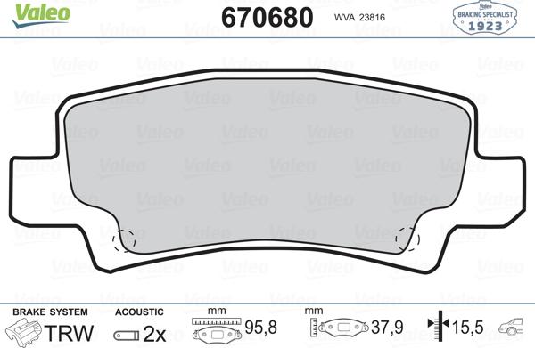 Valeo 670680 - Kit pastiglie freno, Freno a disco autozon.pro