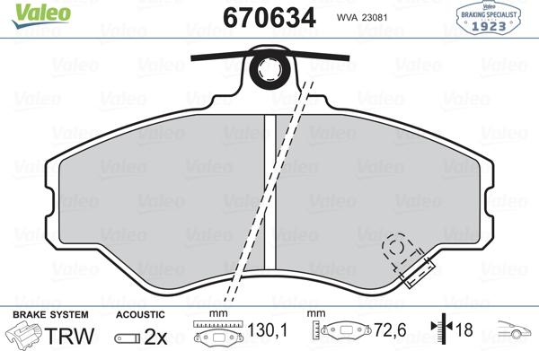 Valeo 670634 - Kit pastiglie freno, Freno a disco autozon.pro