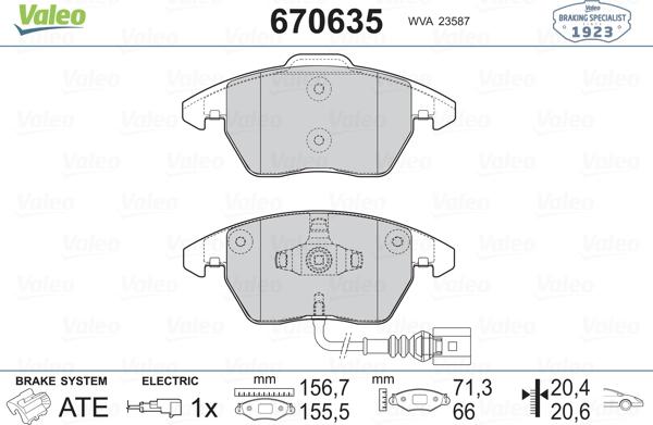 Valeo 670635 - Kit pastiglie freno, Freno a disco autozon.pro