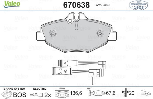 Valeo 670638 - Kit pastiglie freno, Freno a disco autozon.pro