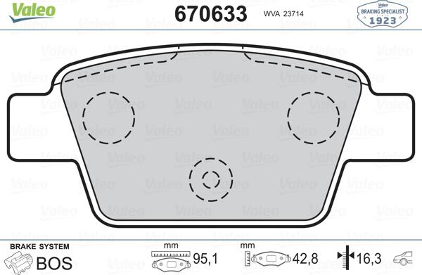 Valeo 670633 - Kit pastiglie freno, Freno a disco autozon.pro