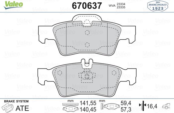 Valeo 670637 - Kit pastiglie freno, Freno a disco autozon.pro