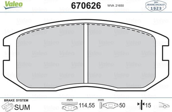 Valeo 670626 - Kit pastiglie freno, Freno a disco autozon.pro