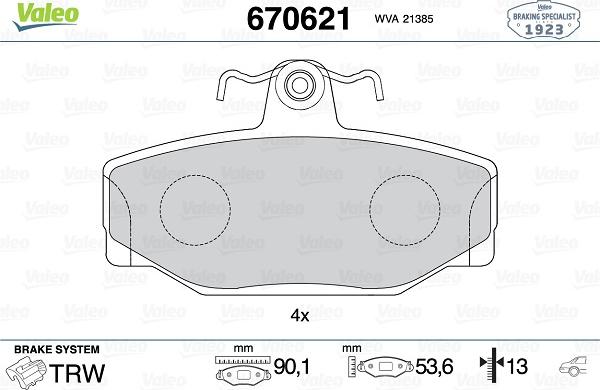 Valeo 670621 - Kit pastiglie freno, Freno a disco autozon.pro