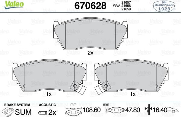 Valeo 670628 - Kit pastiglie freno, Freno a disco autozon.pro