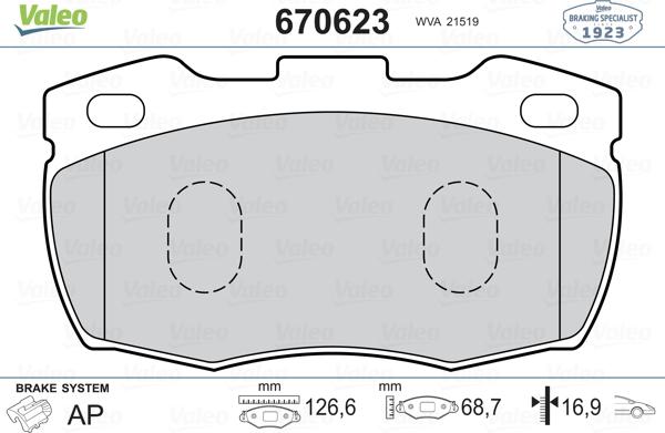 Valeo 670623 - Kit pastiglie freno, Freno a disco autozon.pro