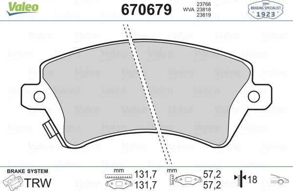 Valeo 670679 - Kit pastiglie freno, Freno a disco autozon.pro