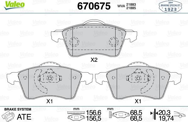 Valeo 670675 - Kit pastiglie freno, Freno a disco autozon.pro