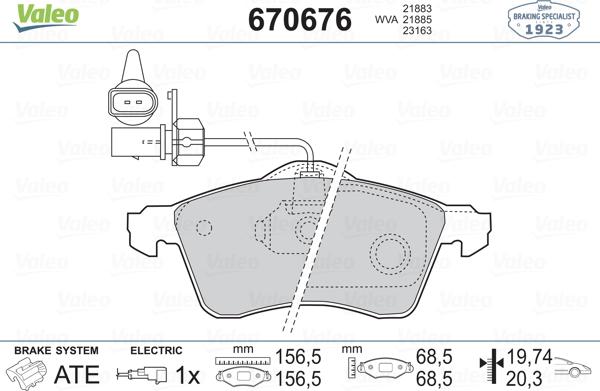 Valeo 670676 - Kit pastiglie freno, Freno a disco autozon.pro