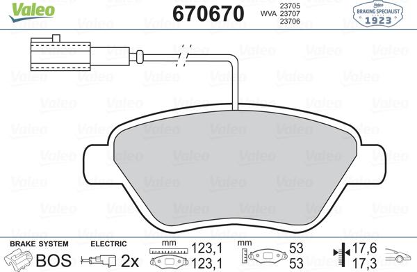 Valeo 670670 - Kit pastiglie freno, Freno a disco autozon.pro