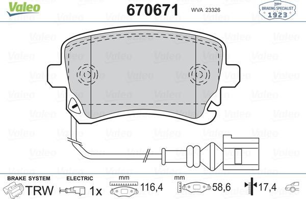 Valeo 670671 - Kit pastiglie freno, Freno a disco autozon.pro