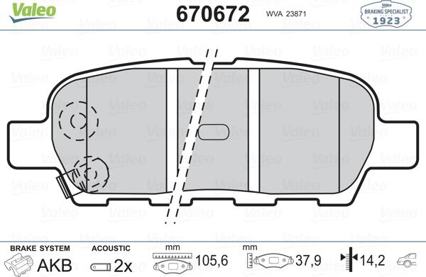 Valeo 670672 - Kit pastiglie freno, Freno a disco autozon.pro