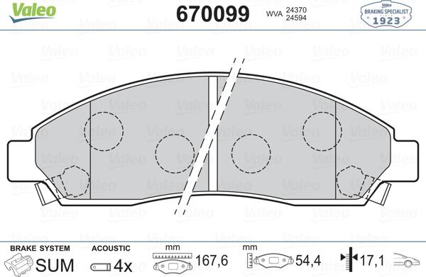 Valeo 670099 - Kit pastiglie freno, Freno a disco autozon.pro