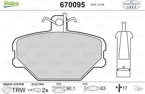 Valeo 670095 - Kit pastiglie freno, Freno a disco autozon.pro