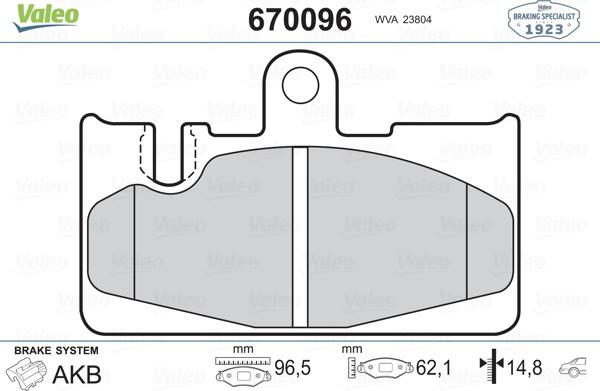 Valeo 670096 - Kit pastiglie freno, Freno a disco autozon.pro