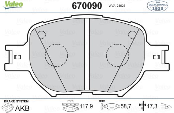 Valeo 670090 - Kit pastiglie freno, Freno a disco autozon.pro